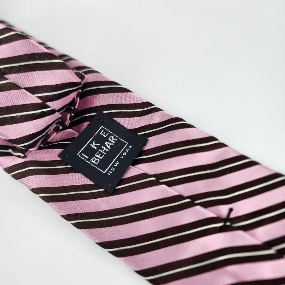 IKE BEHAR Pink Stripe Silk Tie.